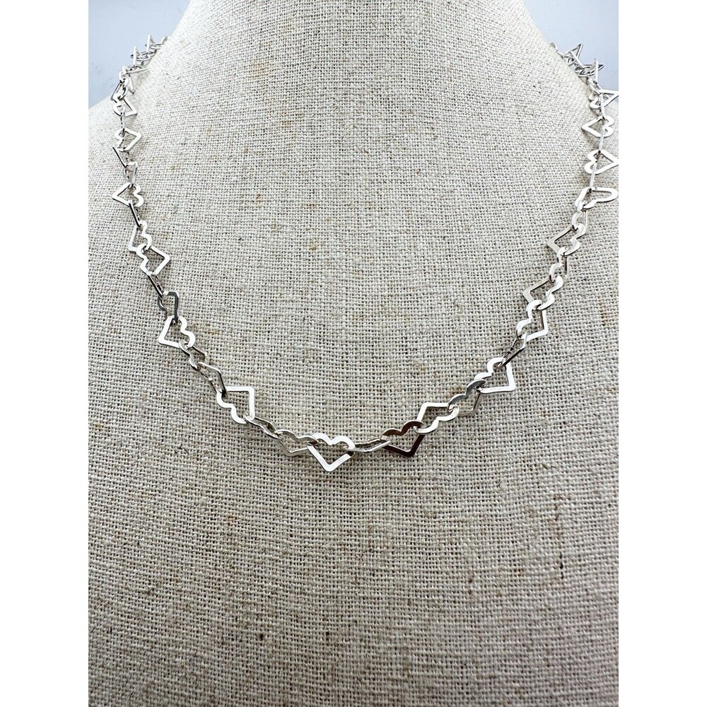MILOR ITALY Sterling Silver Hearts Chain Link Necklace 17” Length